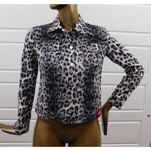 Moschino Jeans Black White Leopard Print Cotton Blend Jacket Italy sz 8‎